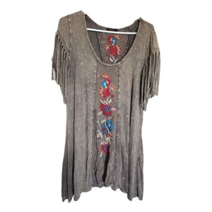 Boho Western Embroidered Tunic Mini Dress Size Large